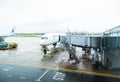 HANOI,VIETNAM 24 OCT 2019- View of an airplane from LATAM Airlines in a rainy day at the Hanoi International Airport Noi Bai