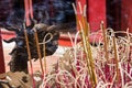 Hanoi, Vietnam - October 21, 2017: detailed decorative pattern of dragon Joss stick incense pot inside the Temple of Literature