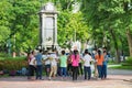 Hanoi, Vietnam - Sep 3, 2015: Group of students learning outdoor at park in Hanoi