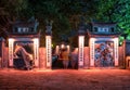 Hanoi, Vietnam - Sep 09 2017 : Vietnamese walking to gate shrine with decorative light