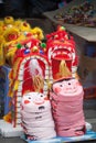 Hanoi / Vietnam - Sept. 1 2020: Traditional market sells colorful lanterns with different shapes, lion heads, drums... for the mid