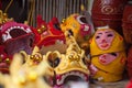 Hanoi / Vietnam - Sept. 1 2020: Traditional market sells colorful lanterns with different shapes, lion heads, drums... for the mid