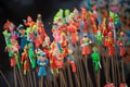 Hanoi / Vietnam - Sept. 1 2020: Traditional market sells colorful lanterns with different shapes, lion heads, drums... for the mid