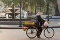 Hanoi Vietnam 20/12/2013 street seller with bicycle with flowers and fruit