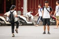 Hanoi, Vietnam - 12th October 2019: Children play jianzi in Hanoi during the weekend