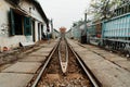 Hanoi, Vietnam, 12.20.18: Tourists waiting at the famous train street in hanoi and take some pictures.