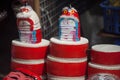 Hanoi / Vietnam - Sept. 1 2020: Traditional market sells colorful lanterns with different shapes, lion heads, drums... for the mid