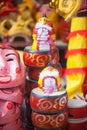 Hanoi / Vietnam - Sept. 1 2020: Traditional market sells colorful lanterns with different shapes, lion heads, drums... for the mid