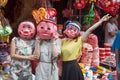 Hanoi / Vietnam - Sept. 1 2020: Traditional market sells colorful lanterns with different shapes, lion heads, drums... for the mid