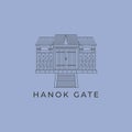 hanok gate with stair line art logo design