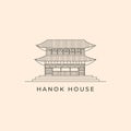 hanok house traditional korean architecture line art logo vector illustration design