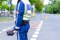 German police officer stands on a street Royalty Free Stock Photo
