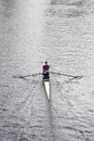 Unidentified woman rowing in Hanover, Germany, the rivers Ihme