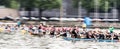 Hanover, Lower Saxony, Germany, May 19, 2019: Intentionally blurred dynamic image of a dragon boat race, motion blur