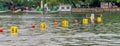 Hanover, Lower Saxony, Germany, May 19, 2018: Start line for a dragon boat race in the Maschsee Royalty Free Stock Photo