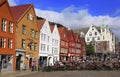 The Hanseatic Wharf waterfront pedestrian area, is a UNESCO World Heritage site with colorful shops and open-air cafes in Bergen