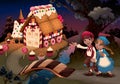 Hansel and Gretel near the candy house Royalty Free Stock Photo