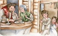 Hansel and Gretel at parens house.Parents decide to leave children in a forest. Royalty Free Stock Photo