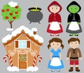 Hansel and Gretel Vector Collection with Witch Royalty Free Stock Photo
