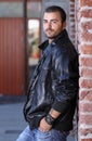 Hansom man in thick leather jacket Royalty Free Stock Photo