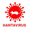 Hantavirus lettering and rat or mouse in red icon of virus isolated on white. New disease from China. Hantavirus pulmonary Royalty Free Stock Photo