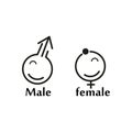 Male and female cartoon symbols. Gender symbol icons. Royalty Free Stock Photo