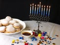 Hanuka lights and donuts Royalty Free Stock Photo