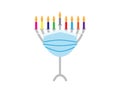 Hanukkah 2020 - Vector illustration of Hanukkah Menorah with colorful candles wearing Blue face mask