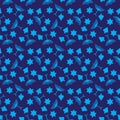 Blue Hanukkah background, Blue Menorah, dreidels and star of David seamless pattern