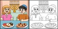 Hanukkah Boy and Girl Feasting Illustration Royalty Free Stock Photo