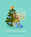 Hanukkah burning candles and dreidels Royalty Free Stock Photo