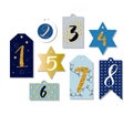 Hanukkah calendar like advent, hanukkah stickers, badges and other