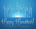 Hanukkah Candles Shining on Blue Background, Vector Illustration