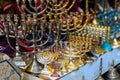 Hanukkah candlesticks on Jerusalem souvenir store