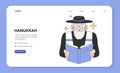 Hanukkah celebrating in a synagogue web banner or landing page. Senior