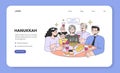 Hanukkah celebrating web banner or landing page. Big family