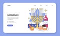 Hanukkah celebrating web banner or landing page. Family