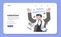 Hanukkah celebrating web banner or landing page. Young man