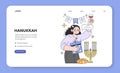 Hanukkah celebrating web banner or landing page. Young woman