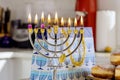 Hanukkah celebration Judaism menorah tradition holiday symbols lighting hanukkiah candles Royalty Free Stock Photo