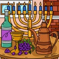 Hanukkah Chalice and Oil Decanter Colored Cartoon Royalty Free Stock Photo