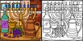 Hanukkah Chalice and Oil Decanter Illustration Royalty Free Stock Photo