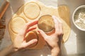 Hanukkah concept - making sufganiot donuts