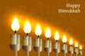 Hanukkah. 2-10 December. Judaic holiday. Nine candles. Hexagonal star of David.