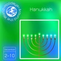 Hanukkah. 2-10 December. Judaic holiday. Traditional symbol - Menorah. Series calendar. Holidays Around the World. Event of each d