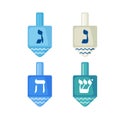 Hanukkah dreidels icons in flat style.