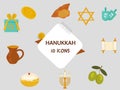 10 Hanukkah Elements Set On Grey Background For Jewish Festival