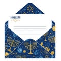 Hanukkah Envelope Design with Blue and Gold Festive Pattern Royalty Free Stock Photo