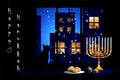 Hanukkah Greeting Card with a Cat at Night Royalty Free Stock Photo