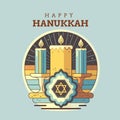 Happy Hanukkah. Traditional Hanukkah holiday symbols.Candles Minors background